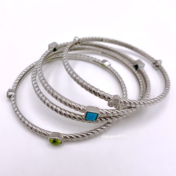 EUC Judith Ripka Sterling Silver Multi-gemstone & Diamonique Bangle Bracelet Set - Picture 3 of 9